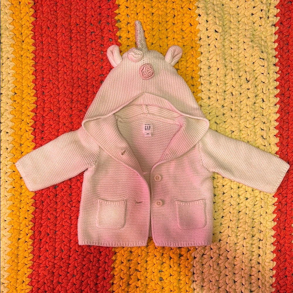 Pink Unicorn Hooded Baby Cardigan